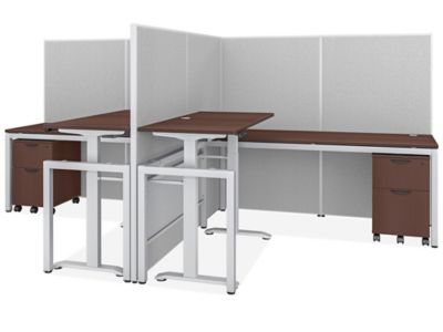 Double Row Downtown Adjustable Height Privacy Workstation - 2-Person, 62" Height, Espresso H-12512-62ES
