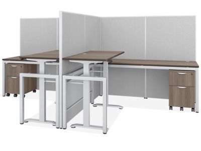 Double Row Downtown Adjustable Height Privacy Workstation - 2-Person, 62" Height, Gray H-12512-62GR