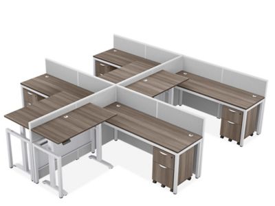 Double Row Downtown Adjustable Height Privacy Workstation - 4-Person