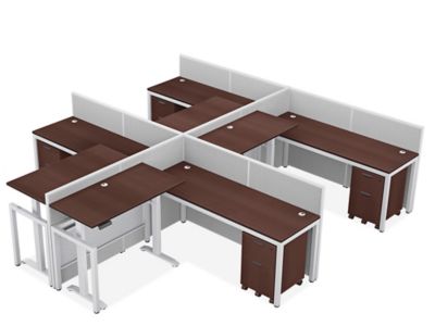 Double Row Downtown Adjustable Height Privacy Workstation - 4-Person, 42" Height, Espresso H-12513-42ES