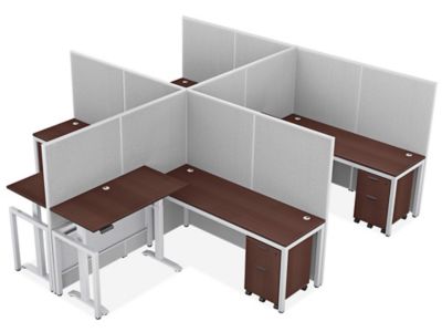 Double Row Downtown Adjustable Height Privacy Workstation - 4-Person, 62" Height, Espresso H-12513-62ES