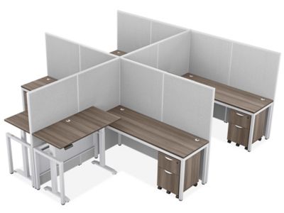 Double Row Downtown Adjustable Height Privacy Workstation - 4-Person, 62" Height, Gray H-12513-62GR