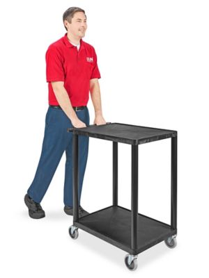 Uline 2-Shelf Compact Utility Cart with Flat Shelves - 27 x 18 x 33", Black H-12681BL