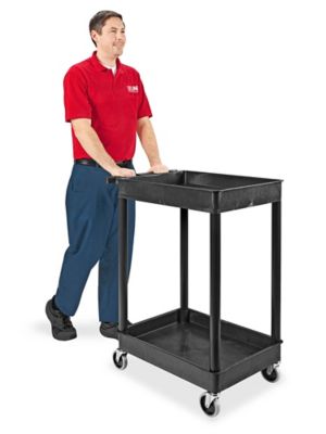 Uline 2-Shelf Compact Utility Cart with Lipped Shelves - 28 x 19 x 38", Black H-12682BL
