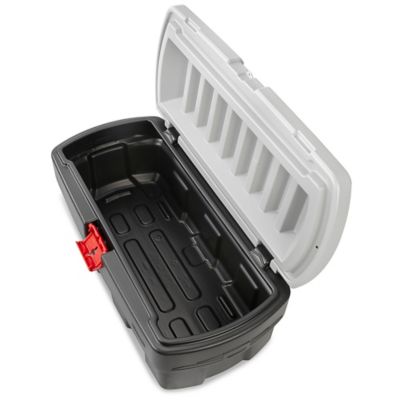 Rubbermaid 35 Gallon Action Packer Storage Bin, Heavy Duty Plastic,  Lockable, Black and Gray, Included Lid 