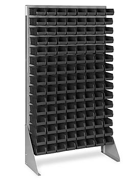 Single Sided Floor Rack Bin Organizer with 7 1/2 x 4 x 3" Black Bins H-1428BL