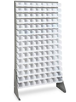 Single Sided Floor Rack Bin Organizer with 7 1/2 x 4 x 3" Clear Bins H-1428C