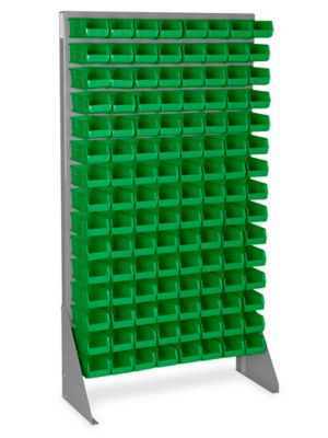 Single Sided Floor Rack Bin Organizer with 7 1/2 x 4 x 3" Green Bins H-1428G