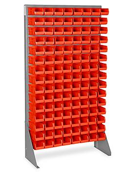 Single Sided Floor Rack Bin Organizer with 7 1/2 x 4 x 3" Red Bins H-1428R