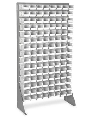 Single Sided Floor Rack Bin Organizer with 7 1/2 x 4 x 3" White Bins H-1428W