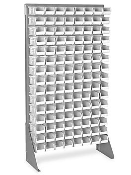 Single Sided Floor Rack Bin Organizer with 7 1/2 x 4 x 3" White Bins H-1428W