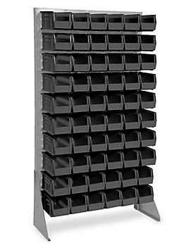 Single Sided Floor Rack Bin Organizer with 11 x 5 1/2 x 5" Black Bins H-1429BL
