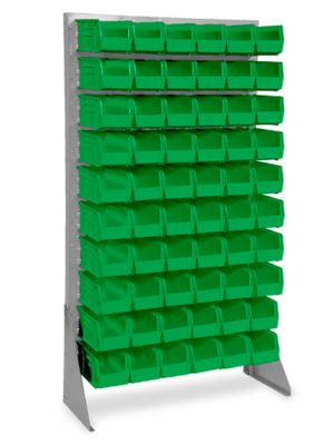 Single Sided Floor Rack Bin Organizer with 11 x 5 1/2 x 5" Green Bins H-1429G