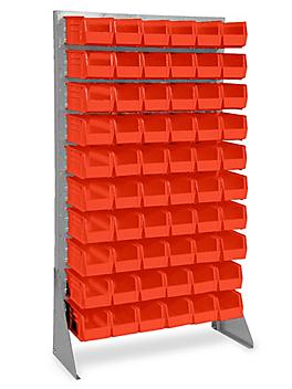 Single Sided Floor Rack Bin Organizer with 11 x 5 1/2 x 5" Red Bins H-1429R
