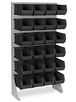 Single Sided Floor Rack Bin Organizer with 15 x 8 x 7" Black Bins H-1430BL