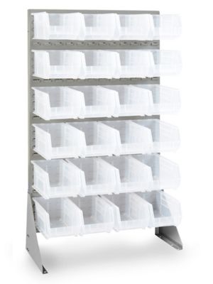 Single Sided Floor Rack Bin Organizer with 15 x 8 x 7" Clear Bins H-1430C
