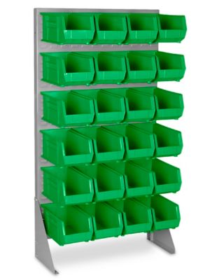 Single Sided Floor Rack Bin Organizer with 15 x 8 x 7" Green Bins H-1430G
