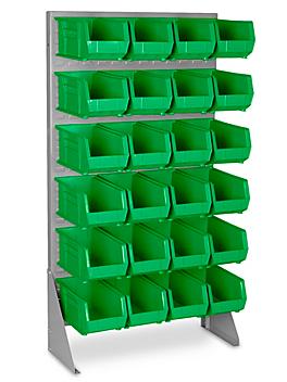 Single Sided Floor Rack Bin Organizer with 15 x 8 x 7" Green Bins H-1430G