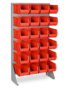 Single Sided Floor Rack Bin Organizer with 15 x 8 x 7" Red Bins H-1430R