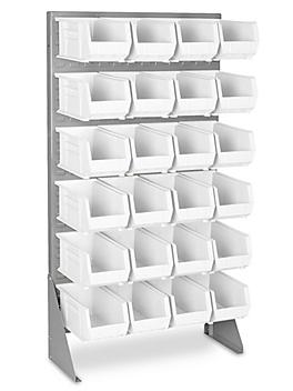 Single Sided Floor Rack Bin Organizer with 15 x 8 x 7" White Bins H-1430W