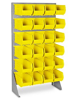 Single Sided Floor Rack Bin Organizer with 15 x 8 x 7" Yellow Bins H-1430Y