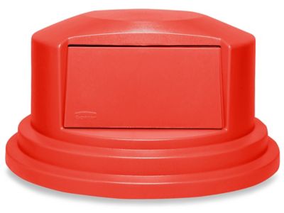 Lavex 55 Gallon Red Round Commercial Trash Can with Lid and Dolly