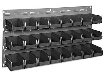 Wall Mount Panel Rack - 36 x 19" with 7 1/2 x 4 x 3" Black Bins H-1493BL