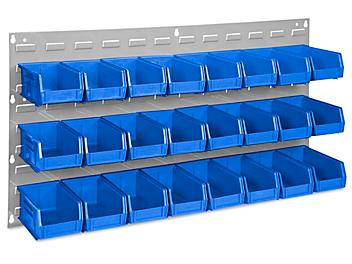 Wall Mount Panel Rack - 36 x 19" with 7 1/2 x 4 x 3" Blue Bins H-1493BLU