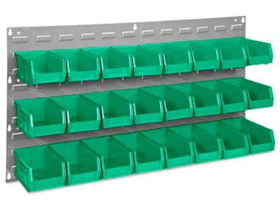 Wall Mount Panel Rack - 36 x 19 with 7 1/2 x 4 x 3 Green Bins