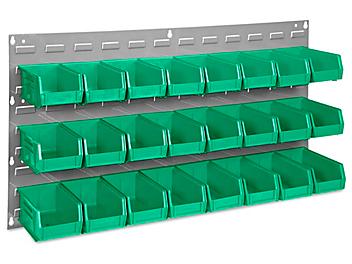 Wall Mount Panel Rack - 36 x 19" with 7 1/2 x 4 x 3" Green Bins H-1493G