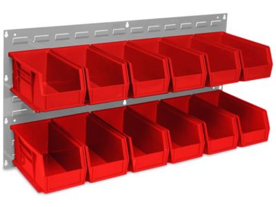 Wall Mount Panel Rack - 36 x 19" with 11 x 5 1/2 x 5" Red Bins H-1494R