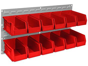 Wall Mount Panel Rack - 36 x 19" with 11 x 5 1/2 x 5" Red Bins H-1494R