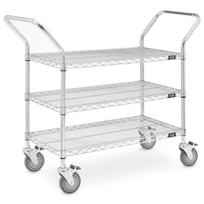 Chrome Heavy-Duty Wire Cart - 48 x 18 x 41", 3 Shelf H-1519