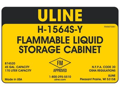 Flammable Storage Cabinet - Standard, Self-Closing Doors, Yellow