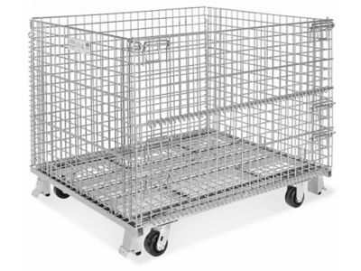 Collapsible Wire Container with Casters - 48 x 40 x 37 1/2&quot;