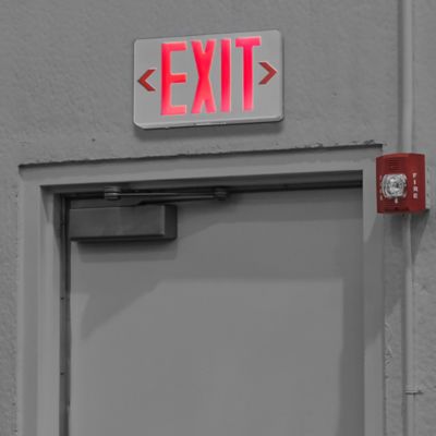 EXIT→ Hard-Wired Exit Sign - Plastic with Red Letters H-1663 - ULINE