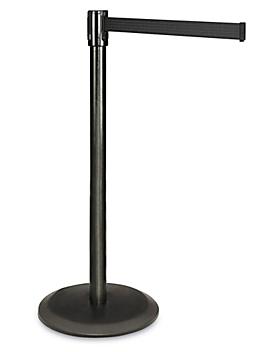 Crowd Control Post with Retractable Belt - Black, 7 1/2' H-1742BL