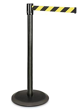 Crowd Control Post with Retractable Belt - Black/Yellow, 7 1/2' H-1742B/Y