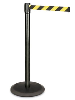 Crowd Control Post with Retractable Belt - Black/Yellow, 7 1/2'