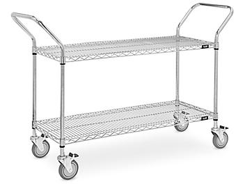 Chrome Heavy-Duty Wire Cart - 60 x 18 x 41", 2 Shelf H-1753