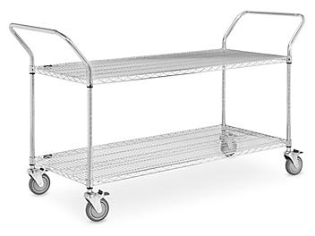 Chrome Heavy-Duty Wire Cart - 72 x 18 x 41", 2 Shelf H-1754