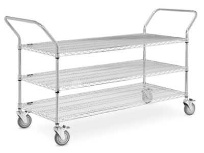 Hubert 3-Shelf Utility Cart Stainless Steel - 31 inchl x 19 inchw x 32 inchh, Silver