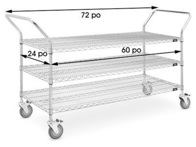 Chrome Heavy-Duty Wire Cart - 72 x 24 x 41, 3 Shelf H-1758 - Uline