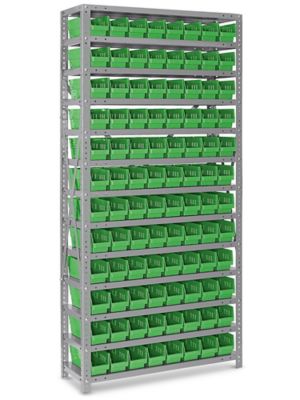 Shelf Bin Organizer 36 x 12 x 75" with 4 x 12 x 4" Green Bins H1772G