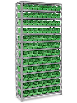 Shelf Bin Organizer - 36 x 12 x 75" with 4 x 12 x 4" Green Bins H-1772G