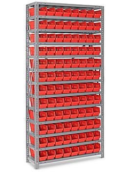 Shelf Bin Organizer - 36 x 12 x 75" with 4 x 12 x 4" Red Bins H-1772R