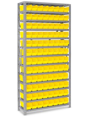 Global Industrial 13 Shelf Steel Shelving with (96) 4 H Plastic Shelf Bins, Yellow, 36x12x72 603443YL