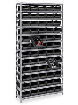 Shelf Bin Organizer - 36 x 12 x 75" with 7 x 12 x 4" Black Bins H-1773BL