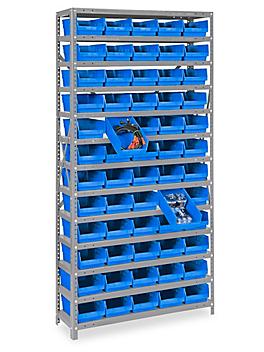 Shelf Bin Organizer - 36 x 12 x 75" with 7 x 12 x 4" Blue Bins H-1773BLU