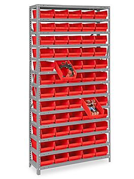 Shelf Bin Organizer - 36 x 12 x 75" with 7 x 12 x 4" Red Bins H-1773R